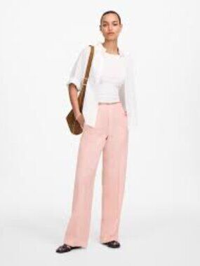 Madewell The Easy Pull-On Pant in 100% Linen Size Large Pink White Stripes